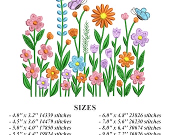 Wildflower Meadow Embroidery Design | Spring Flowers Machine Embroidery File | Cottagecore Garden Decor | Instant Download