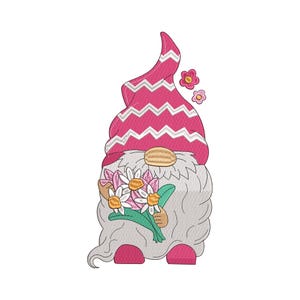 Pink Gnome Embroidery Design, Cute Gnomes Embroidery File, Holiday Machine Embroidery File, Digital Download