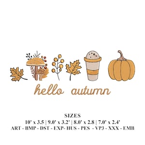Fall Embroidery File, Autumn Leaves Embroidery Design, Pumpkin Embroidery Design, Mushroom Embroidery File, Digital Download
