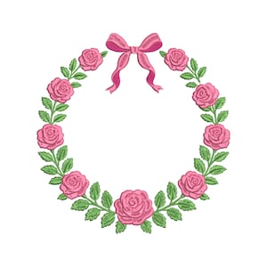 Floral Bow Banner Embroidery Design Crest Frame Newborn Baby Banner Machine Embroidery File PES Grandmillennial Coquette Wedding Banner