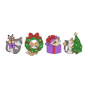 Christmas Cat Embroidery File, Funny Xmas Cat Machine Embroidery File, Holiday Embroidery Design, Digital Download