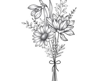 Custom Birth Flower Bouquet, Family Birth Month Tattoo Design, Up to 10 Flowers, Flower Bouquet Print Floral Tattoo Design Digital Download