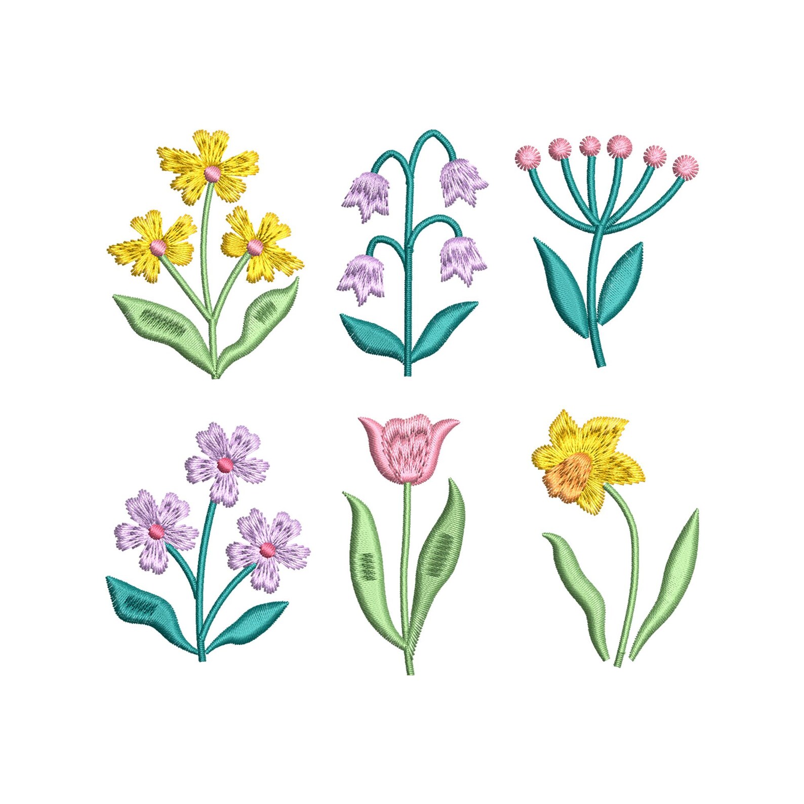 Set of 10 Mini Floral Embroidery Designs Set, Small Flower Embroidery ...