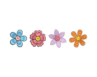 Mini Flower Embroidery Designs Bundle, Simple Floral Machine Embroidery Files, 4 Daisy Stitch Patterns in 8 Sizes for Clothes, Patch, Crafts