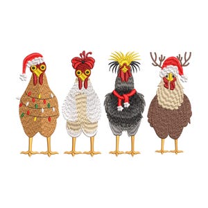 Christmas Chicken Embroidery Designs, Funny Chicken Machine Embroidery File, Digital Download