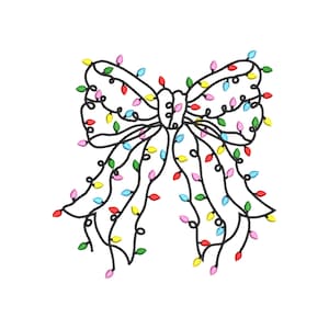 Christmas Light Bow Embroidery Design, Holiday Bow Embroidery File, Digital Download