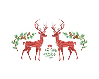 Christmas Reindeer Embroidery Design, Christmas Embroidery File ,Holiday Machine Embroidery File, Digital Download