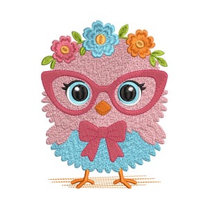 Funny Chicken Embroidery Design, Glasses Chicken with Flowers Machine Embroidery File, Cute Back to School Hen, Instant Download PES DST