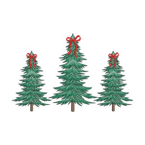 Borduurontwerp kerstbomen met strik, machineborduurbestand kerstboom, digitale download