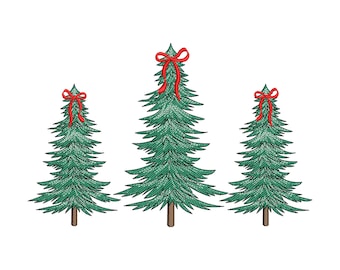 Christmas Trees with Bow Embroidery Design, Christmas Tree Machine Embroidery File, Digital Download
