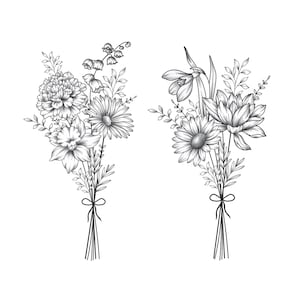 Benutzerdefinierte Geburt Blumenstrauß, Familie Geburtsmonat Tattoo-Design, bis zu 10 Blumen, Blumenstrauß Print Floral Tattoo Design Digitaler Download