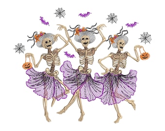 Plik do haftu tańczącego szkieletu na Halloween, projekt haftu na Halloween, zabawny plik do haftu szkieletu, pobieranie cyfrowe