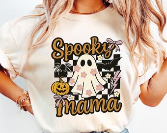 Ghost Spooky Mama Png, retro Halloween png, Cute Ghost png, Halloween Pumpkin png, Mama png, Mom Halloween Shirt Png, Spooky vibes Png