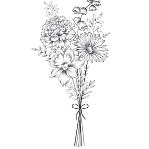 Custom Birth Flower Bouquet, Family Birth Month Tattoo Design, Up to 10 Flowers, Flower Bouquet Print Floral Tattoo Design Digital Download