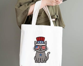 Patriotic Cat Embroidery Design – 4th of July Kitty Wearing USA Hat & Sunglasses – Machine Embroidery Digital Download