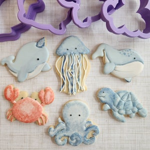 Under the Sea Cookie Cutters, Sea Animals, Marine Life, Cookie Cutter Set, Octopus, Narwhal, whale, crab, turtle, jellyfish,
