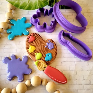 Artist Cookie Cutter Set, Artist Pallette, Paintbrush and Paint Splatter, artist pallet