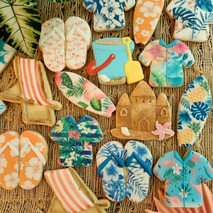 Beach Time Cookie Cutter Set, Flip-flops, castle, beach bucket, beach chair,  surfboard, t-shirt