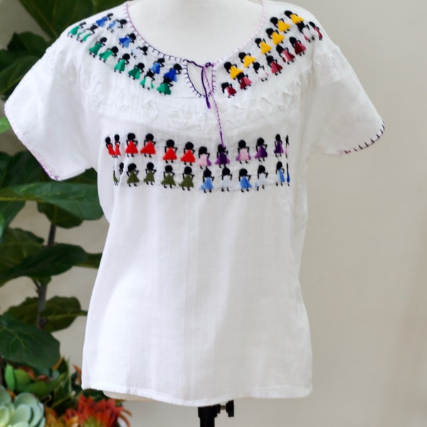 Yucatán Women Blouse- Mexican Hand embroidered top - Boho blouse - Multicolor-Black  embroidered Tunic top- Mexican traditional flower Top