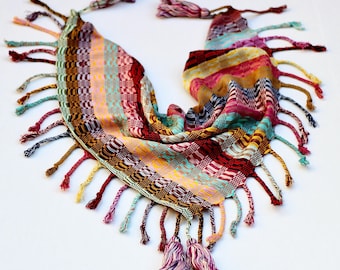 Chiapas Tassel Scarf-Mexican cotton scarf-Hand loomed scarf-Handwoven Bufanda-Mexican scarf Gift-Scarves Mexicanas