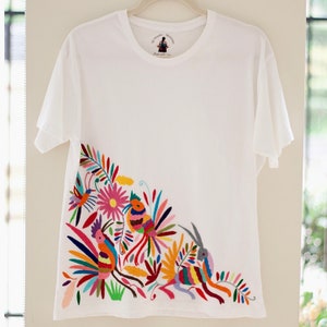 Otomi hand embroidered shirt .  Authentic Otomi hand embroideryT-shirt . Colorful hand embroidered T-shirt. Mexican embroidered t-shirt