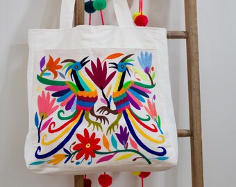Otomi Hand-Embroidered Tote handwoven tenango tote bag, Mexican embroidered artisanal purse bag/morralito tenango.