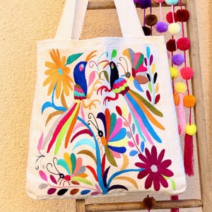 Otomi Hand-Embroidered Tote Tenango handwoven tenango tote bag, Mexico embroidered artisanal purse bag