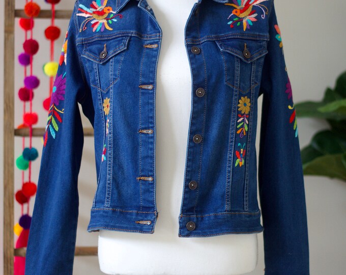 Otomi Denim Jacketwomen Jean Jacket Otomi Hand Embroidered Etsy