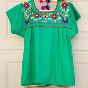 Puebla  Women Blouse- Mexican Hand embroidered top - Boho blouse - Multicolor embroidered Tunic top- Mexican traditional flower Blouse