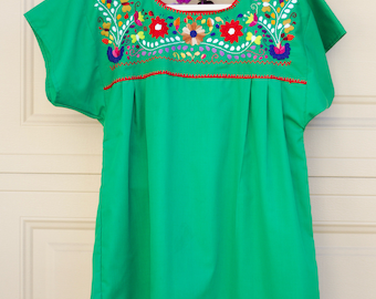 Hand Embroidered Mexican Blouse – Puebla Floral Cotton Top, Boho Tunic