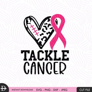 Tackle Cancer Leopard svg, Breast Cancer Awareness svg for shirt, Football Leopard heart svg, Pink Ribbon svg, Tackle Breast Cancer Svg