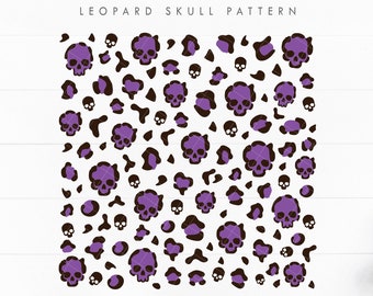 Leopard Skull Purple Pattern SVG, Purple Skull Cheetah pattern svg, Halloween digital paper svg, Skull leopard cut file, Instant download