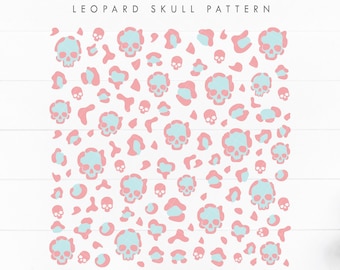 Pastel Leopard Skull Pattern SVG, Skull Cheetah pattern svg, Halloween digital paper svg, Skull leopard cut file, Instant download