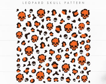 Leopard Skull Orange Pattern SVG, Orange Skull Cheetah pattern svg, Halloween digital paper svg, Skull leopard cut file, Instant download