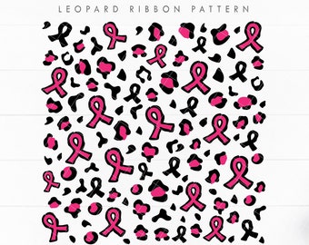 Leopard Ribbon Pattern SVG, Pink Ribbon Cheetah pattern svg, Breast Cancer digital paper svg, Cancer awareness leopard cut file Download
