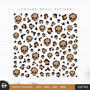 Leopard Skull Muster SVG, Skull Gepard Muster SVG, Halloween digital paper svg, Skull Leopard geschnitten, Sofort-Download