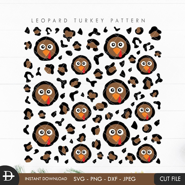 Turkey Leopard Pattern SVG, Little Turkey Cheetah pattern svg, Thanksgiving digital paper svg, Fall Pattern cut file, Instant download