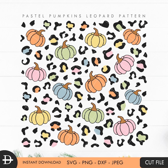Pastel Pumpkins Leopard pattern, Colorful Fall pumpkins cheetah, Autumn Thanksgiving Digital paper, cut file download svg