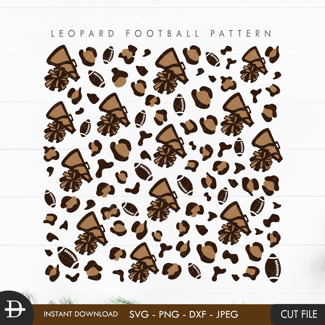 Megaphone and Pompoms Leopard Pattern, Football Cheer Pattern Svg ...