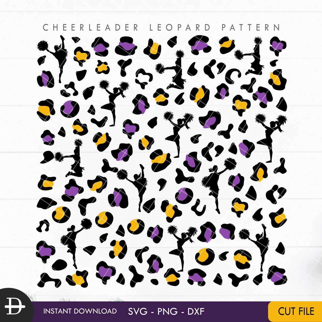 Yellow Cheer Pattern Gold Yellow Purple Cheerleader Leopard Pattern, Cheer Cheetah School ...