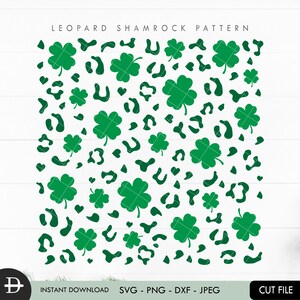 Shamrock Leopard pattern svg, Clover cheetah pattern svg, St. Patrick&#39;s Day digital paper, St. Patty s Day, Digital cut file download
