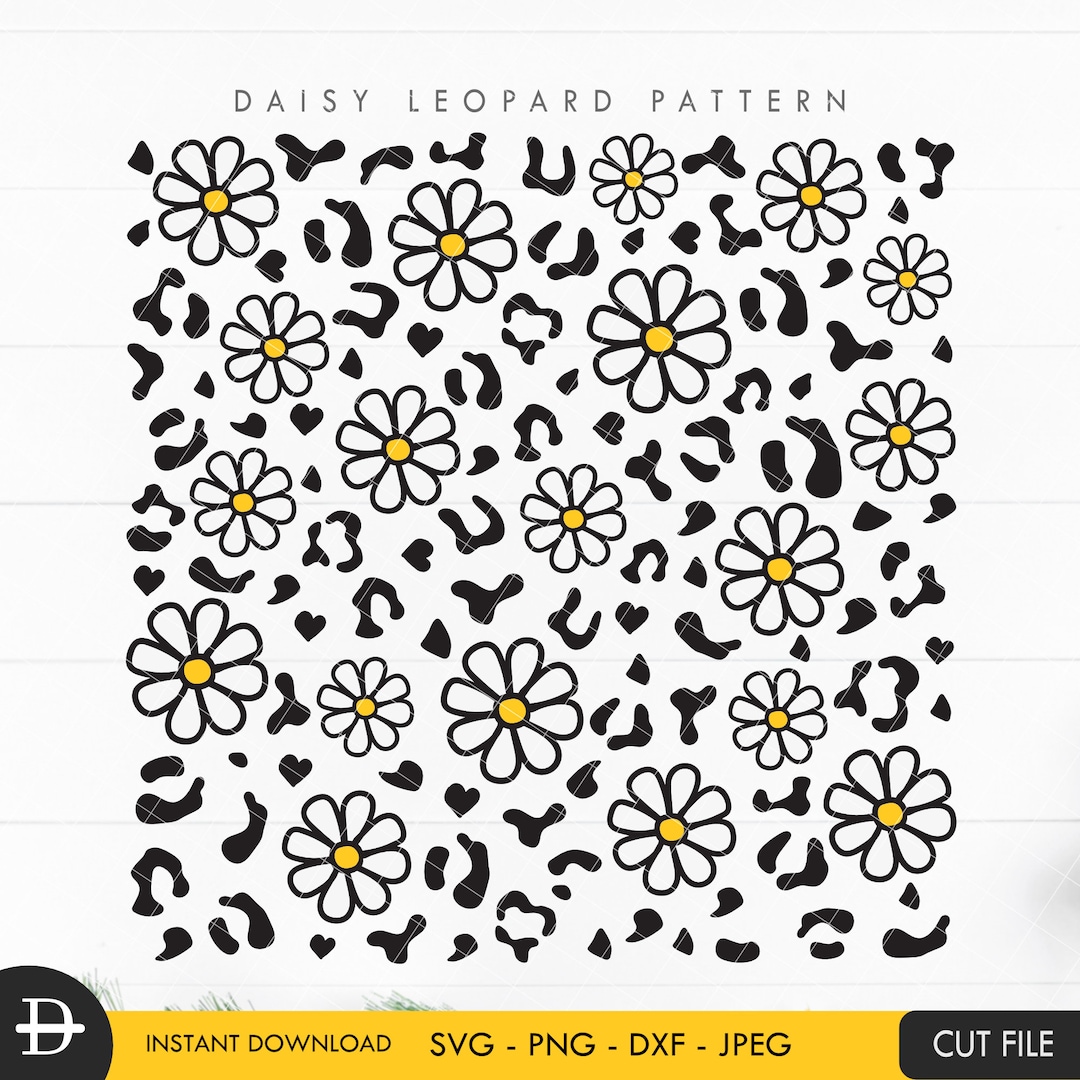 Daisy Leopard Pattern Svg, Hand Drawn Daisy Flower Cheetah Print