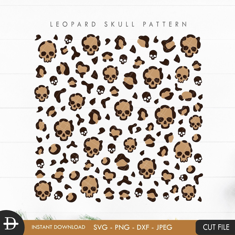 Leopard Skull Pattern SVG, Skull Cheetah pattern svg, Halloween digital paper svg, Skull leopard cut file, Instant download image 1