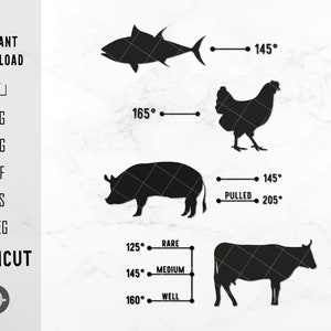 Meat grill temperature insatant svg cut file for cricut, BBQ Temp Guide sticker file, Fathers Day gift idea, Outing grill graphic tee PNG