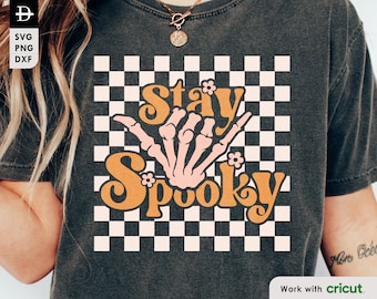 Stay Skeleton hand spooky svg, Boho Halloween spooky checkered retro, Spooky season svg, Digital cut file download, Cricut ready