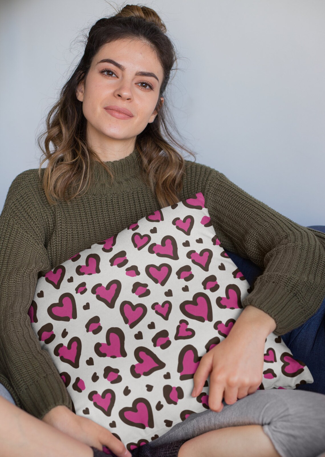 Pink Leopard Heart Graphic Sequin Patchwork Long Sleeve Valentines Top