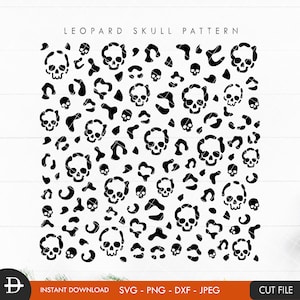 Black Leopard Skull Pattern, Skull Cheetah pattern, Halloween digital paper, cut file digital download