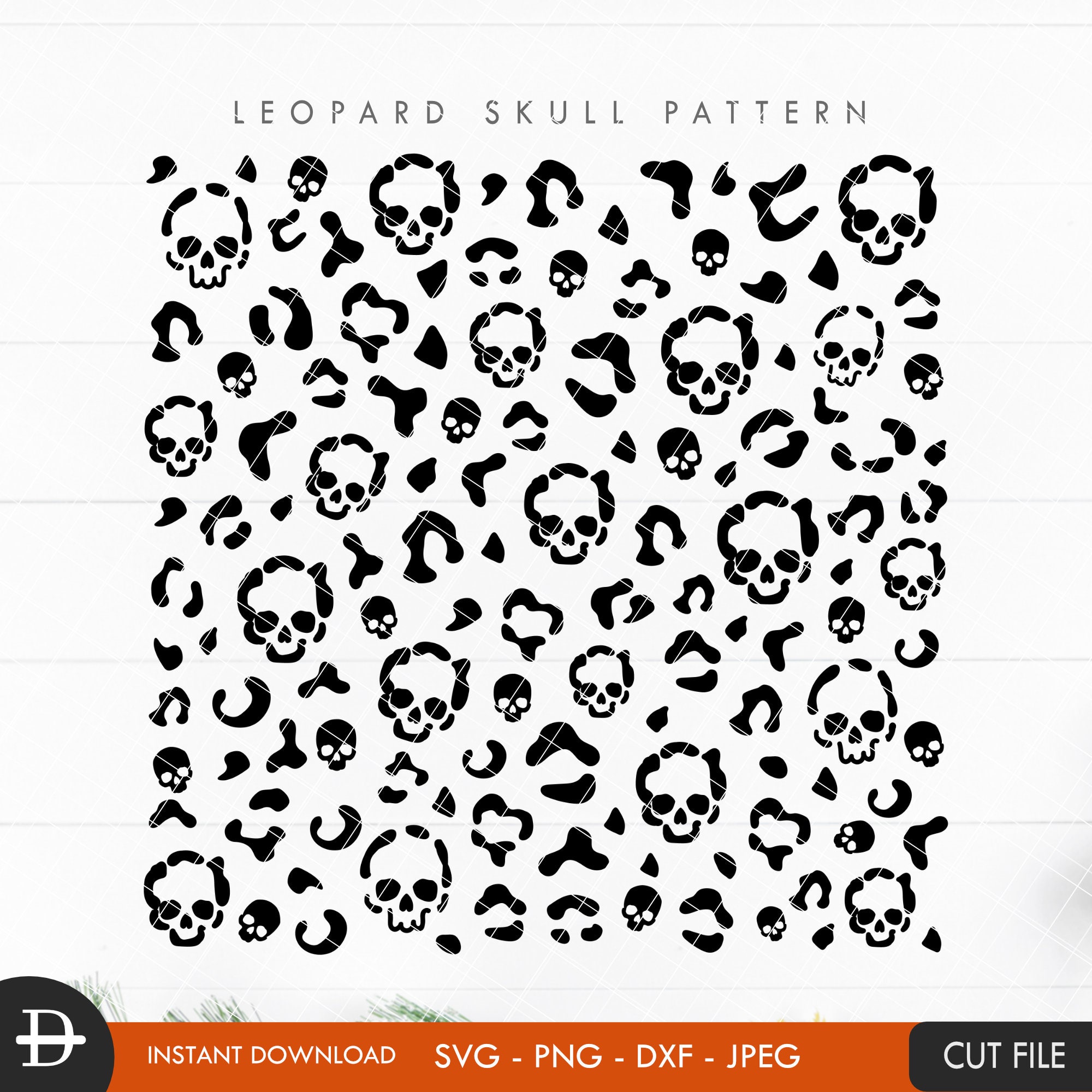 Leopard Print Skulls Png Pattern, Halloween Seamless Pattern, Repeating  Pattern for Commercial Use, Png and Jpeg