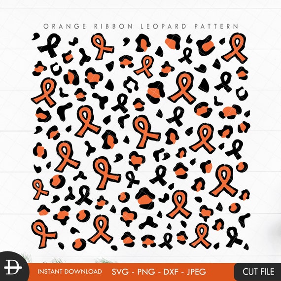 Leopard Ribbon Pattern SVG, Orange Ribbon Cheetah pattern svg, Leukemia Cancer digital paper svg, Cancer awareness leopard cut file Download