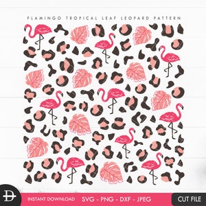 Modello leopardo di fenicotteri foglia tropicale rosa, ragazza donna estate spiaggia pastello fenicottero ghepardo digital papersvg, download di file di taglio digitale